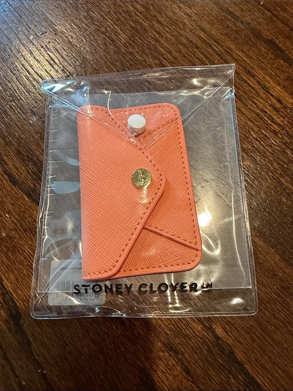 Peach Envelope Card Holder with Gold Snap to put on phone